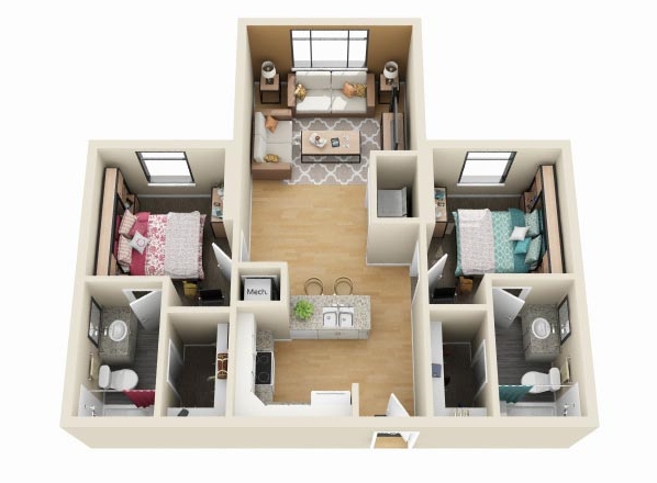 2BR/2BA T - Shape - NorthView Student Apartments