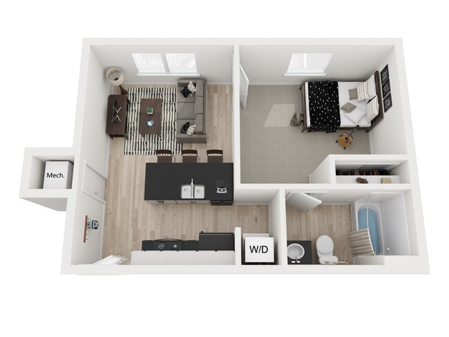 1BR, 1BA - A1 Floor Plan - Aero