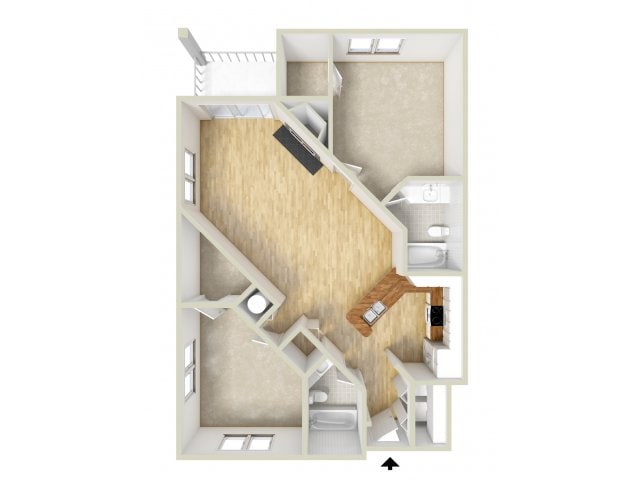 Jefferson - two bedroom floor plan - Waterloo Place Apartments