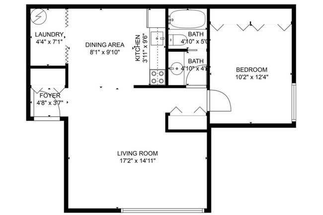 1 bedroom floor plan - 715 Washtenaw Road