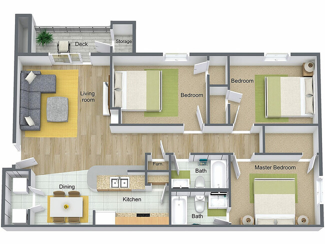 3x2 | Explore this thoughtfully designed apartment layout, perfect for family living. - Tall Grass Apartments