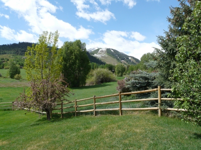 Spring Backyard view of Aspen Highlands (center) & Aspen Mtn (left) - 46 Heather Ln