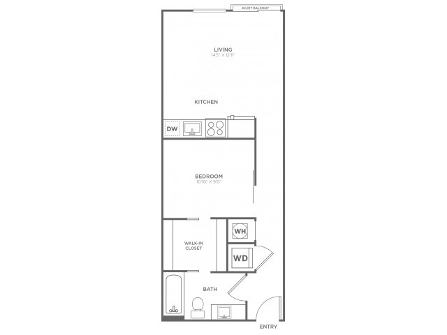 One Bedroom One Bath (587 SF) - The Aspen