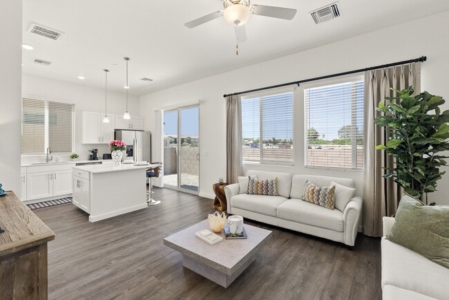 Two Bedroom Tortolita Floorplan Living Room and Kitchen - Casitas on Catalina