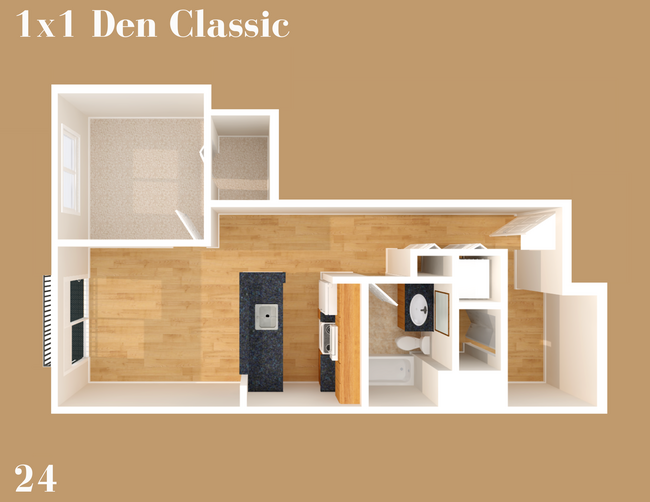 1 Bed, 1 Bath Den Classic Alternate Floorplan (24) - Yugo Seattle Lothlorien