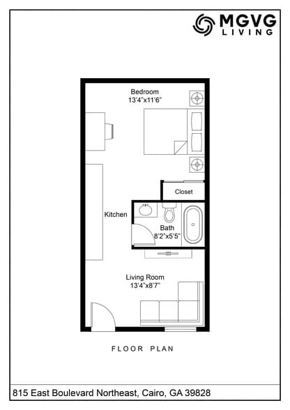 815-817 1 Bedroom Floor Plan - Cairo 815 E & 817 E