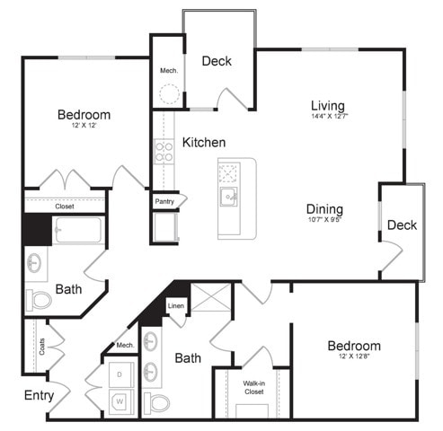 Two Bedroom Two Bath (1280 SF) - Terraces on the Hudson