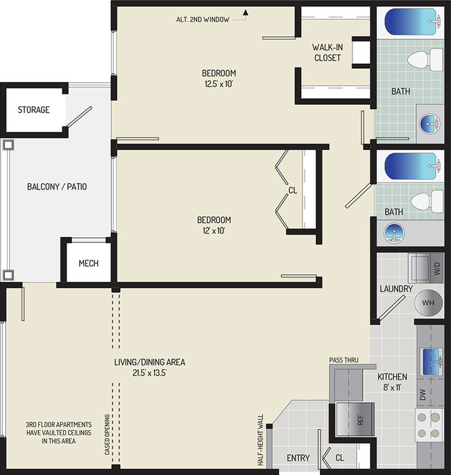 2 BR/ 2 BA (Style F1) | 950 sq. ft. - Seneca Club Apartments