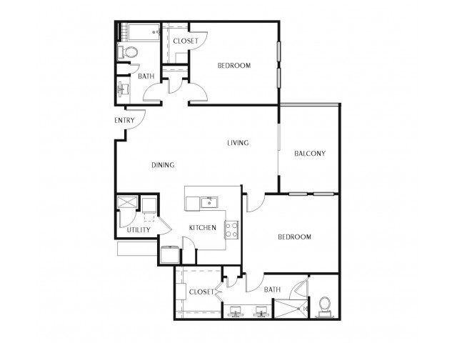 Two bedroom, two bathroom apartment with large balcony, wood style floors, and quartz countertops - Instrata