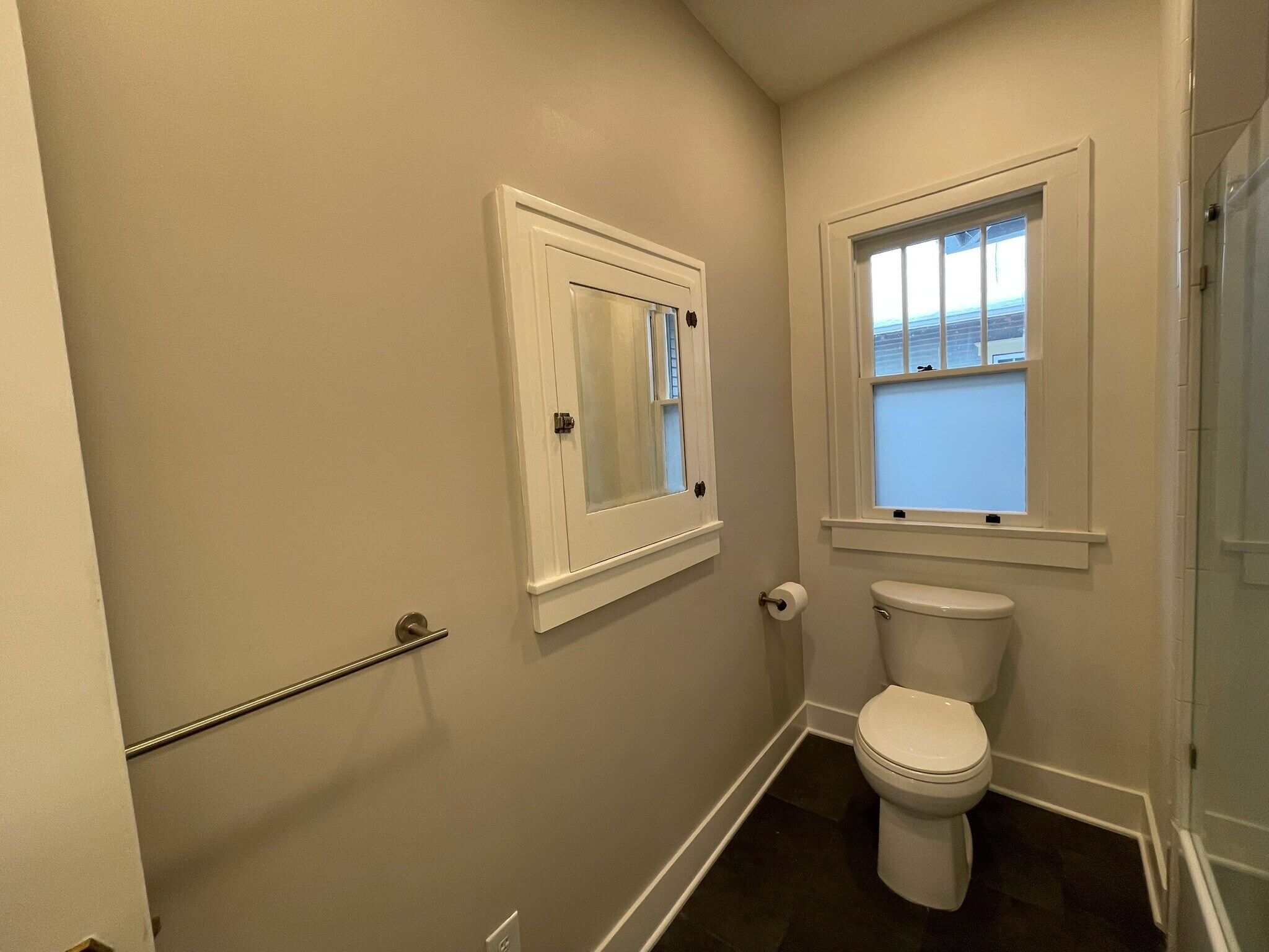 restored original built-in cabinet in bathroom - 508 Daly Ave