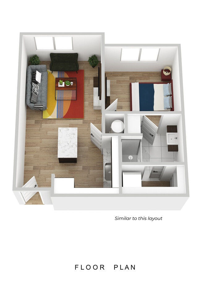 1 Bed 3D render - The Republic