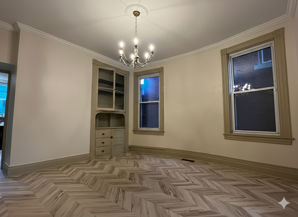 Dining room with original restored built-ins - 347 Spahr St