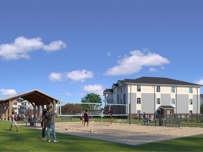 Residents enjoying pavilion and sand volleyball court - 698 Prospect