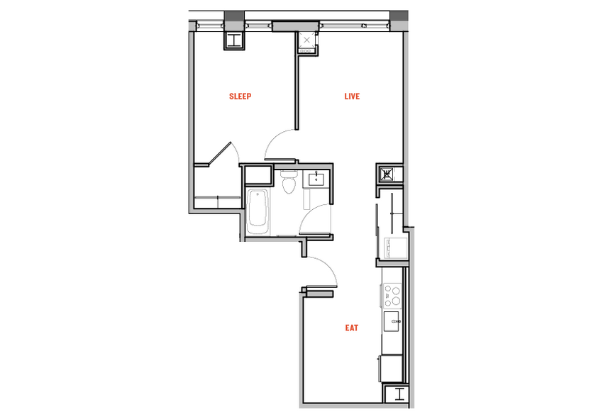 The Eddy - E2 - 1 Beds - 1 Baths - 593 Sq. ft. - The Eddy