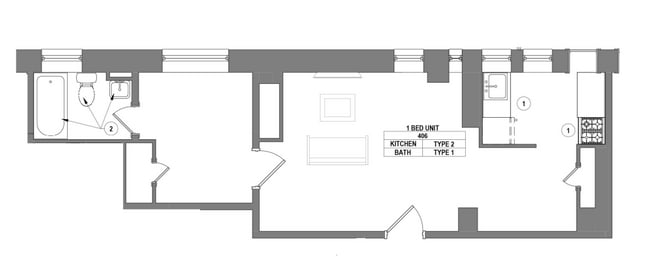1500 Pine - Apt 406 Floor Plan - 1500 Pine