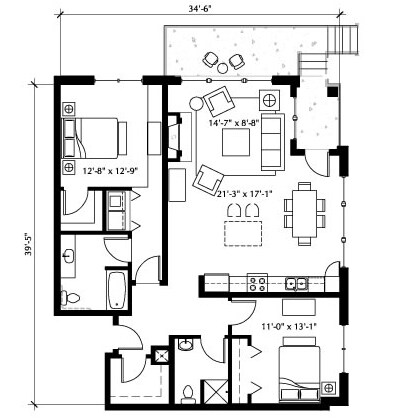 2BR/2BA - The Vaux