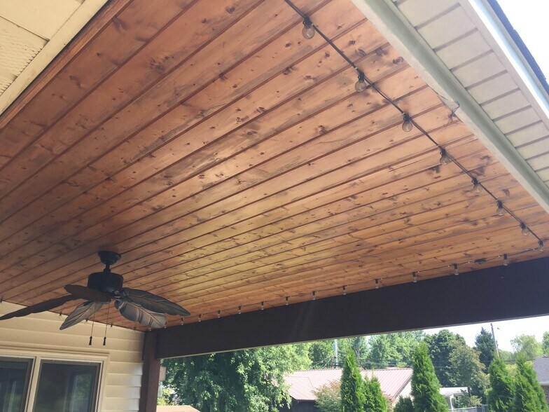Back Porch/ Deck - Hung lights/Fan/Pine Ceiling - 4912 Angelia Dr