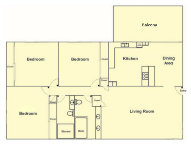 Arroyo Vista 3 bdr floorplan Upstairs 3X2-B.jpg - Arroyo Vista Apartments