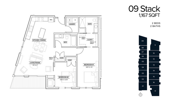 2 Beds, 1,167 SQFT - The Quentin