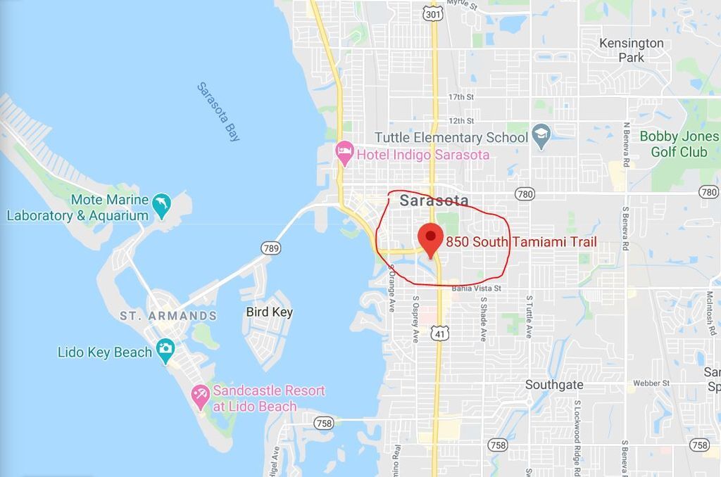 Map showing location of the complex. - 850 S Tamiami Trl