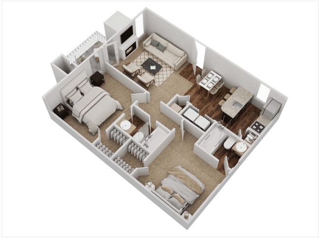 Floor Plan 3D - D1 - 2Bed, 2Bath SqFt 864.png - Oak Glen