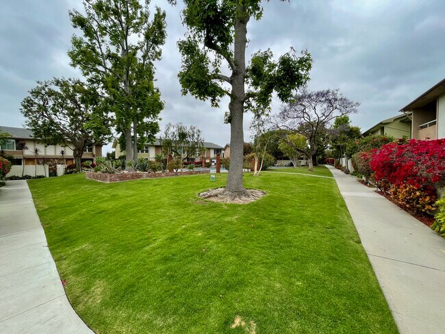 Grassy area steps from front door, wading pool in distance - 5215 Sepulveda Blvd