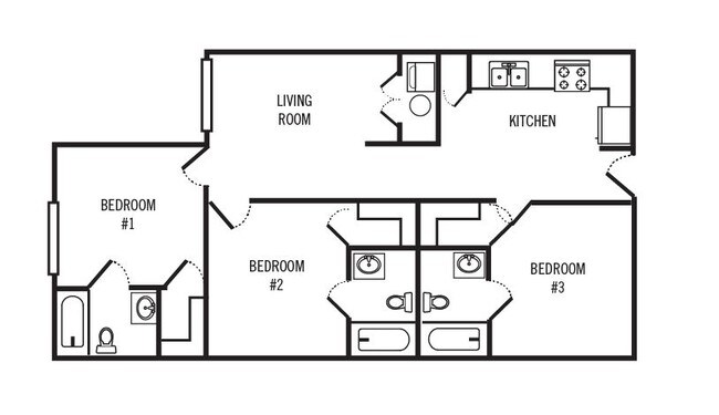 3 Bedroom / 3 Bath / 1097 Sq.Ft. - Guilford College East