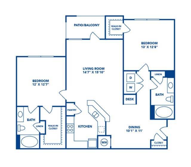 2 Bedroom | 2 Bath | 1186 SF - Carrington at Champion Forest Apartments