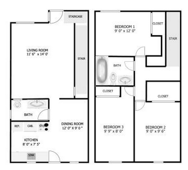 3BR/1.5BA - Murphy Blair Gardens Apartments