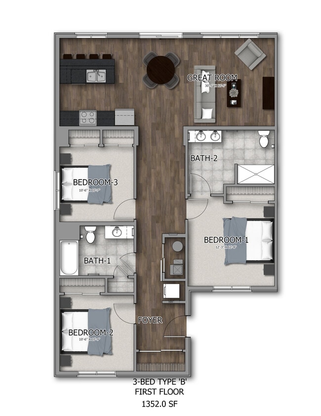 3-Bed 2-Bath - Oak Shore Commons
