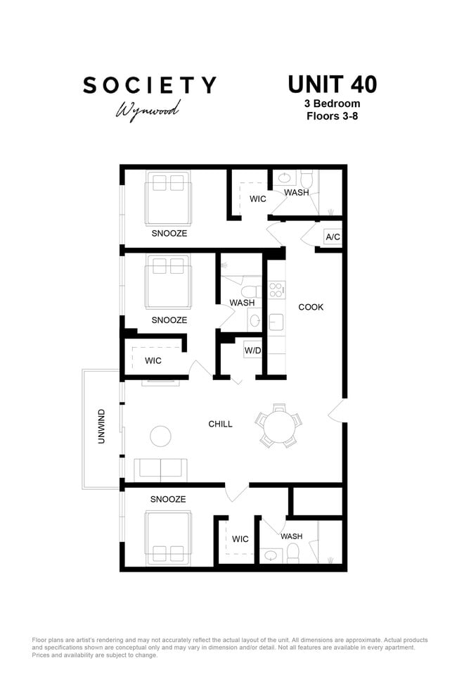 3 Bed - Unit 40 - Fl 3-8 - Society Wynwood