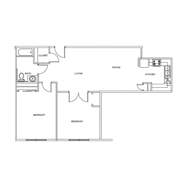 2 Bedroom, 1 Bathroom. Unit G - Timberline Terrace Apartments
