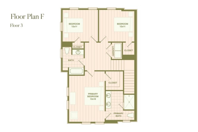 Explore Floor Plan F, offering a convenient layout with three bedrooms and a spacious primary suite. - Fenland Townhomes