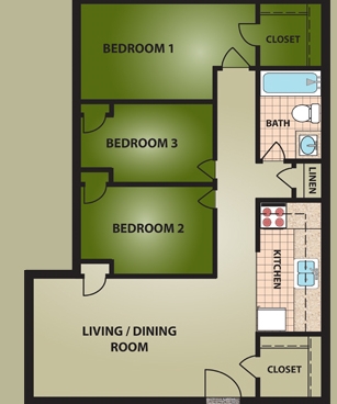 3BR/1BA - Village South Apartments