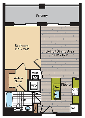 1 Bedroom Floor Plan | Washington DC Apartments | 360H Street 4 - 360H Street