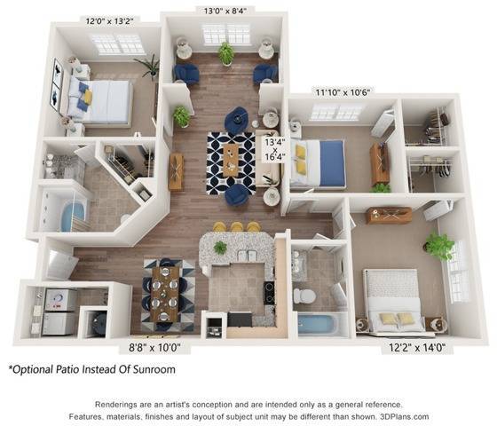 Three Bedroom Two Bathroom Floor Plan - Discovery Palms