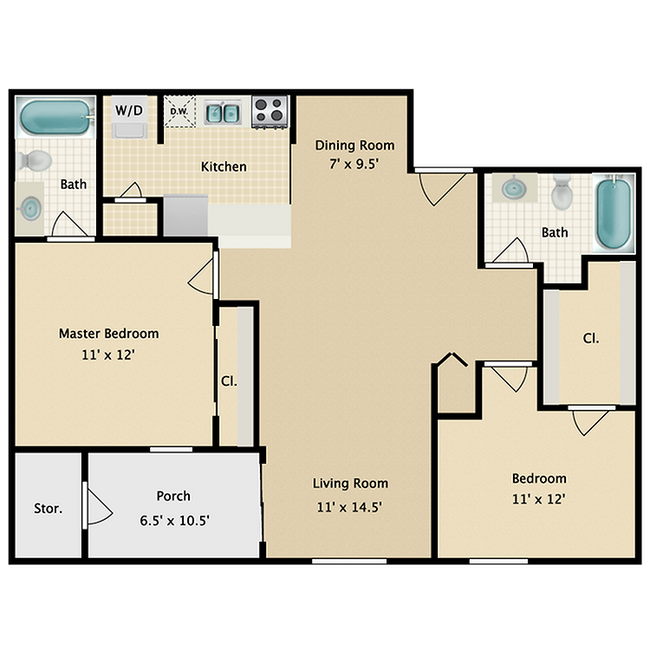 2/2 Floor Plan - Willow Lake Crossing