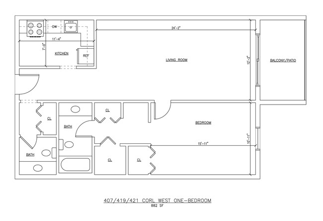 One Bedroom Floor Plan - Corl West Apartments