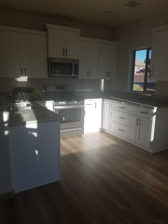 Brand new kitchen with granite counter tops, stainless steel appliances, and refrigerator included. - 5180 N Roadrunner Dr