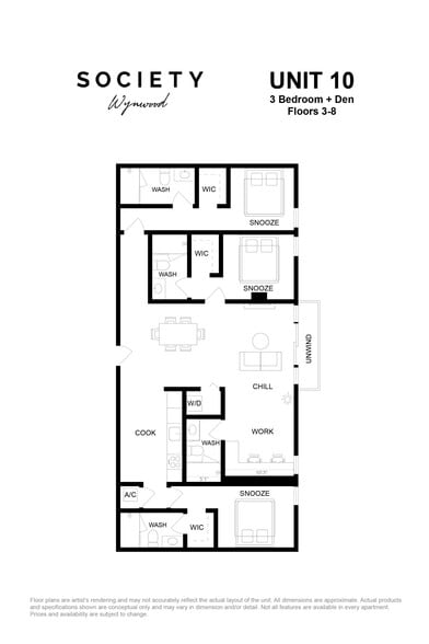 3 Bed - Unit 10 - Fl 3-8 - Society Wynwood