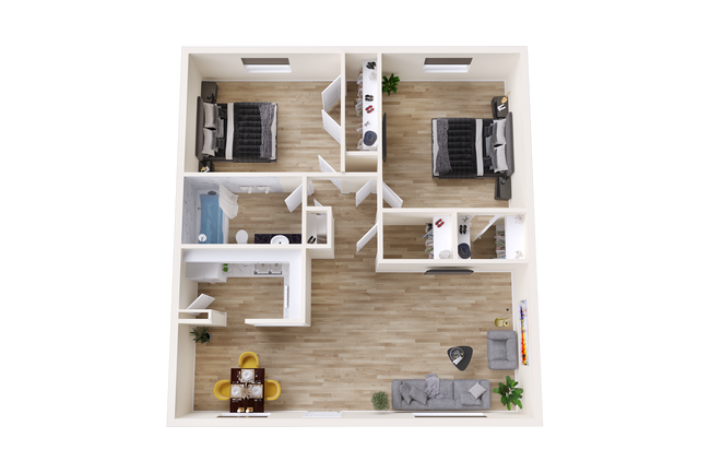 2 Bedroom 3D.png - Claridge Apartments