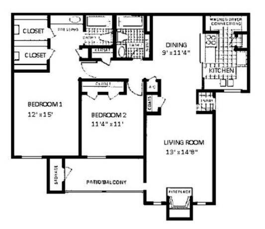 B3 2x2 1150 sqft - Oaks of Westchase