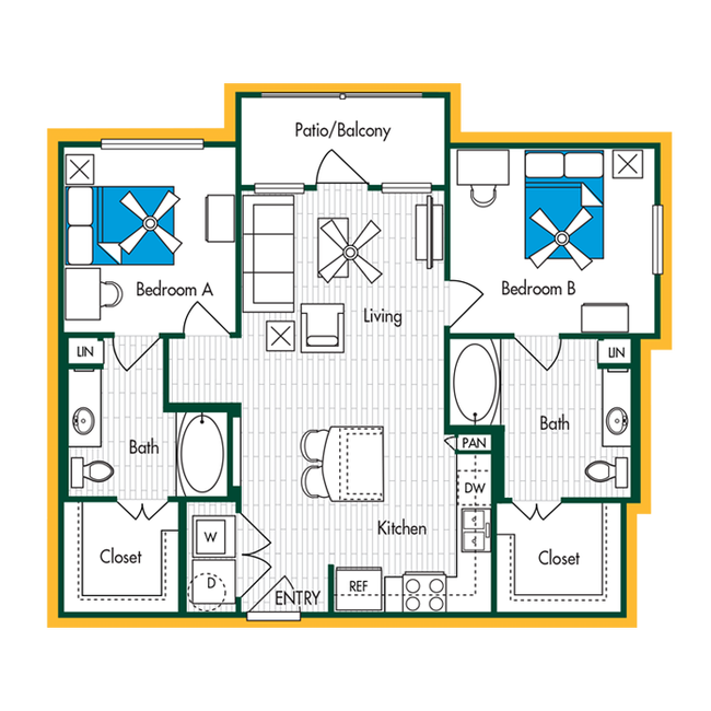 2 Bedroom | 2 Bathroom | 936 Sq. Ft. - Domain at Waco- STUDENT LIVING