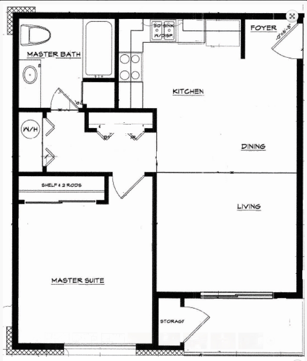 1x1 Floor Plan - Brick Wall Apartments