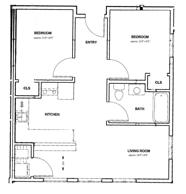 E2 Southwest Corner - 2bd/2person (floor plan) - The Elements