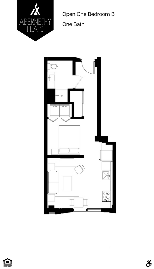 Open 1x1b Floor Plan - Abernethy Flats