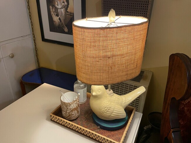 Detail of work area, desk lamp - 607 Buena Loma St