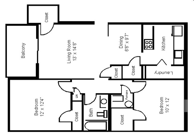 Maple - 2 Bedroom, 1 Bath w/Balcony (W/D Conn.) - Montana Valley