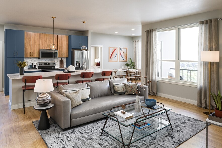 Bright open concept living room - The James Apartments