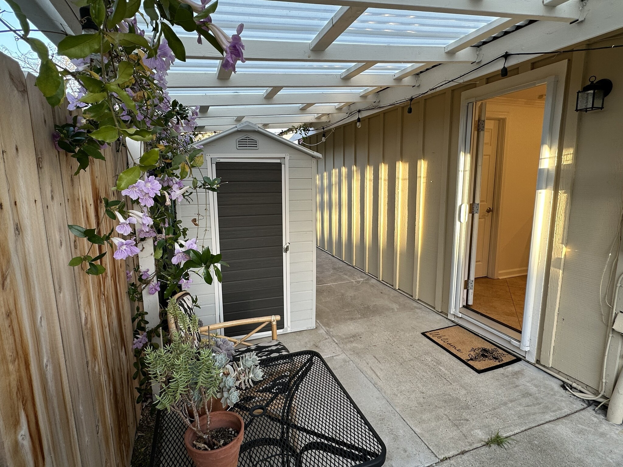 Storage shed next to patio area - 152 Redfield Ave